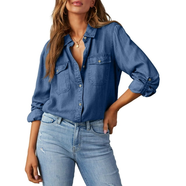 Camisa vaquera Astylish para mujer, color azul vela, talla XXL