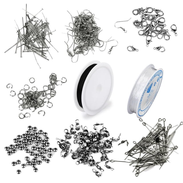 Decodeary Complete Jewelry DIY Findings Set with Jump Rings Headpins Eye Pins Clasps Beads Wire Hooks Versatile and Durable Style A 1Set