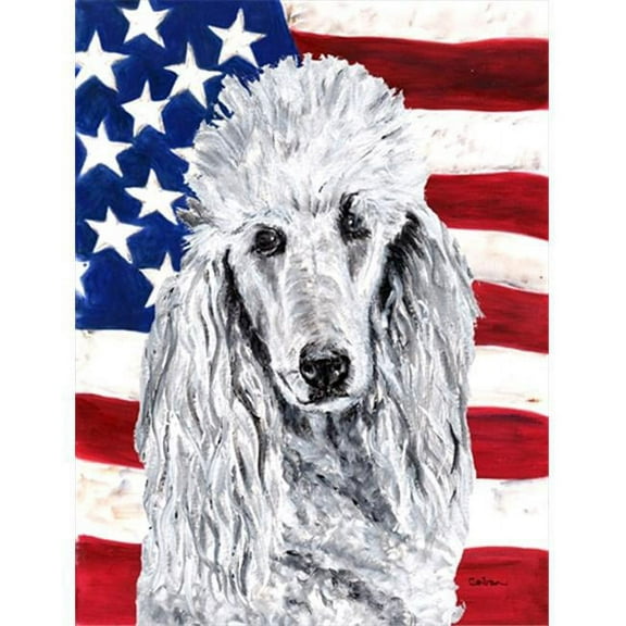 White Standard Poodle With American Flag USA Flag Canvas House Size