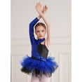 thumbnail image 2 of Haitryli Kids Girls One Shoulder Long Sleeve Sequin Ballet Dance Dress Tutu Leotard Latin Jazz Dancewear Royal Blue 16, 2 of 7