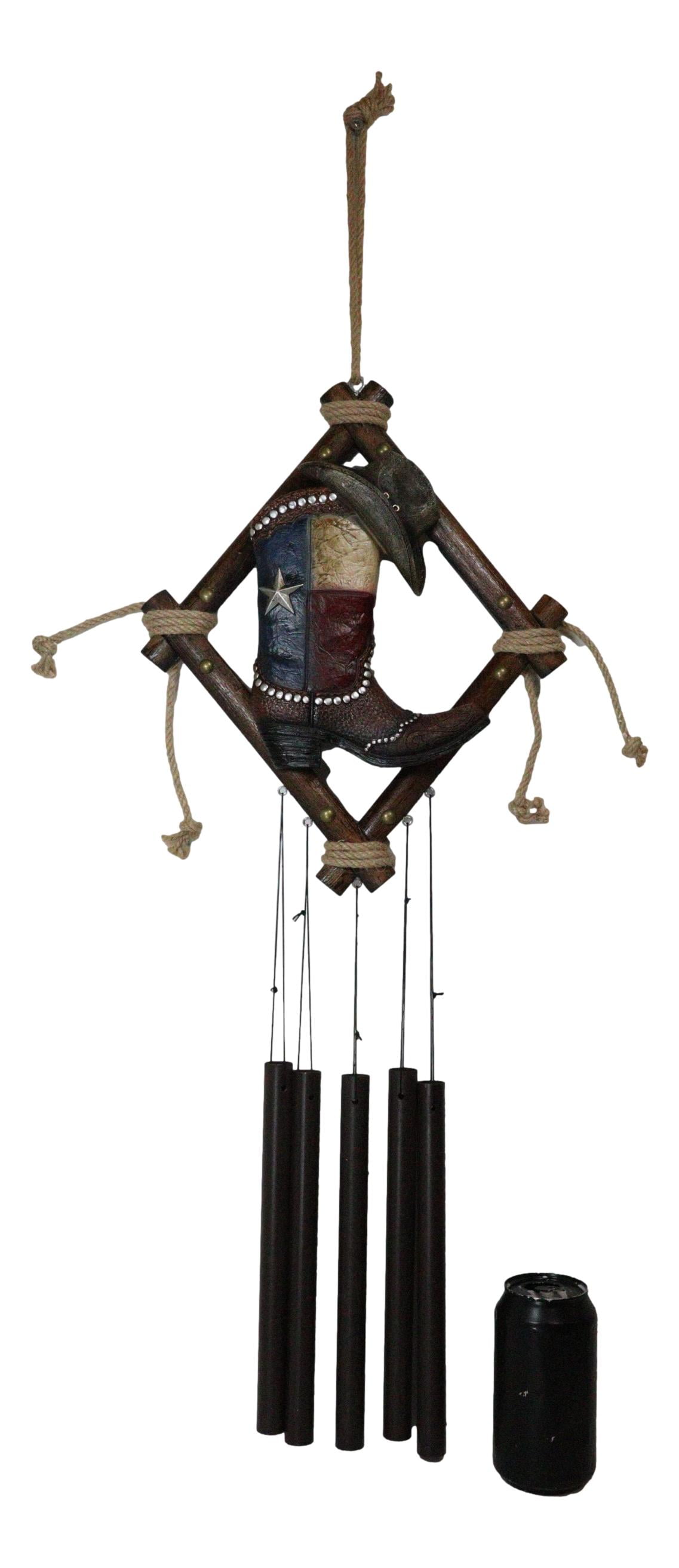 Rustic Western Texas Cowboy Boot And Hat Faux Leather Decorative Wind Chime