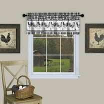 Plaid Rooster Window Curtain Valance - Black