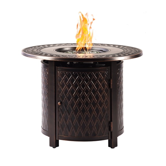 Aluminum 34-in Round Propane Fire Table with Beads, Covers and Lid