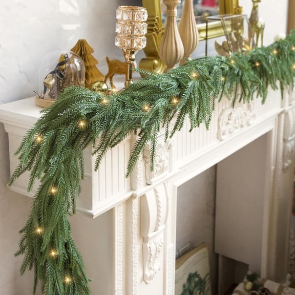 Perfnique 6 Ft Christmas Norfolk Pine Garland, Outdoor/Indoor Greenery Winter Garland Winter Garland for Mantle Fireplace Table Wall Home Holiday Seasonal Decor