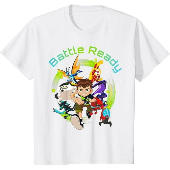 CN Ben 10 Battle Ready Group Shot Youth T-Shirt For Boys Girls Kids Toddler, White Color, Size XS