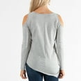 thumbnail image 4 of Womens M/L Gray French Terry Cold Shoulder Asymmetrical Hem Long Sleeve Top by Howard's, 4 of 4