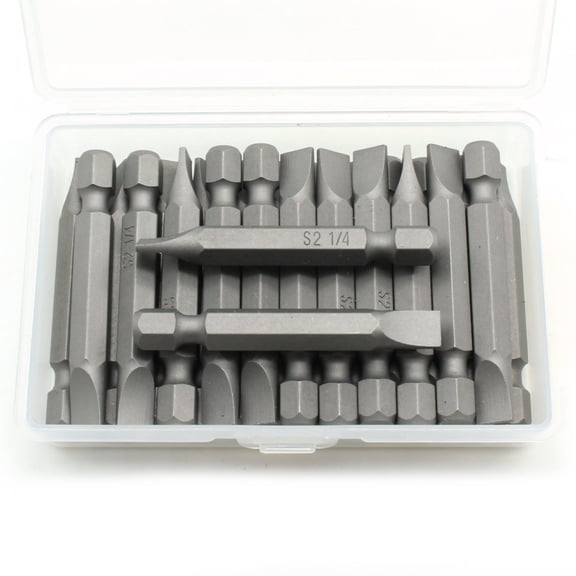 TMAX 25 pc 1/4 Inch Slotted Flat Head Screwdriver Impact Ready 2 Inch Length Insert Bits Hex Shank with Quick Release Slot
