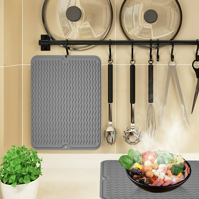 Chainplus Dish Drying Mat for Kitchen Counter, Silicone Large Dish Drying Pad, Easy Clean Non-Slipping Heat Resistant Dish Rack Mat, Foldable Dish Drain Mat