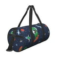 thumbnail image 3 of Xecao Dinosaur Astronaut Space Surfing print Round Travel Duffel Bag is a foldable gym bag with an inner pocket, perfect for travel sports, 3 of 8