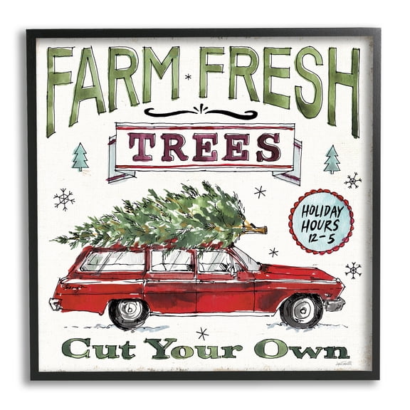Stupell Industries Farm Fresh Trees Vintage Christmas Advertisement Station Wagon, 24 x 24, Design by Anne Tavoletti