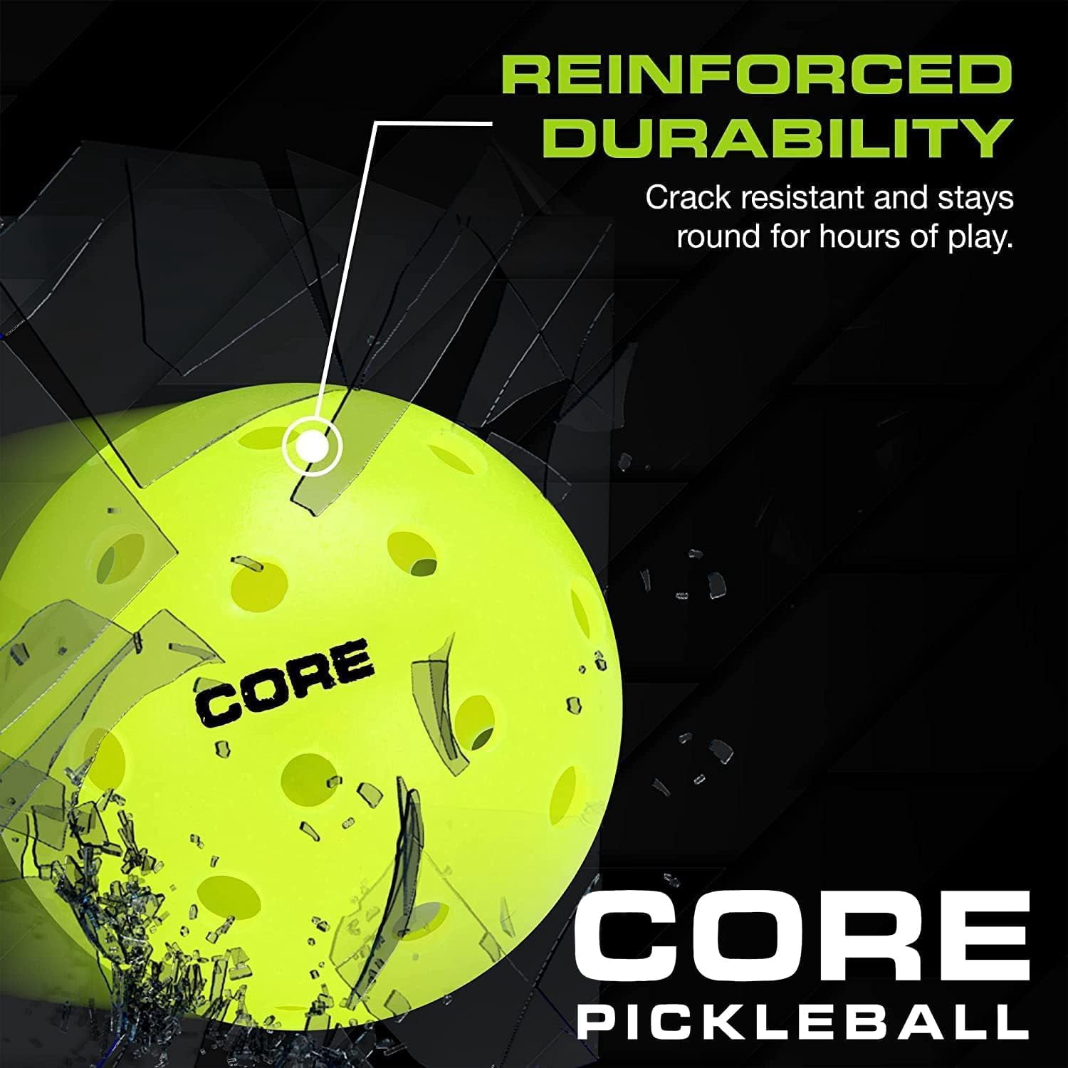 CORE Outdoor Pickleball Balls, Pickleball Outdoor Balls USAPA Approved, Neon Green 40 Hole, 12 Pack