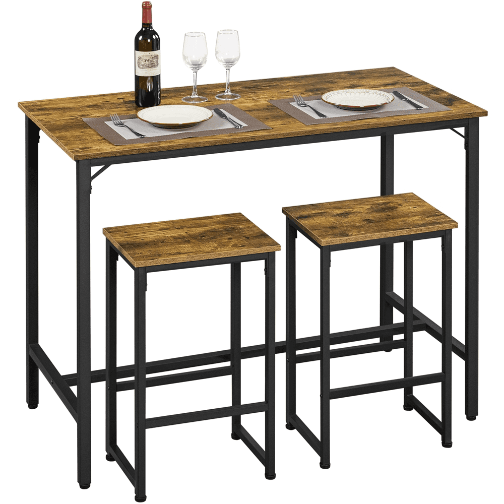 Yaheetech Industrial Counter Height Table Set with 2 Backless Stools ...