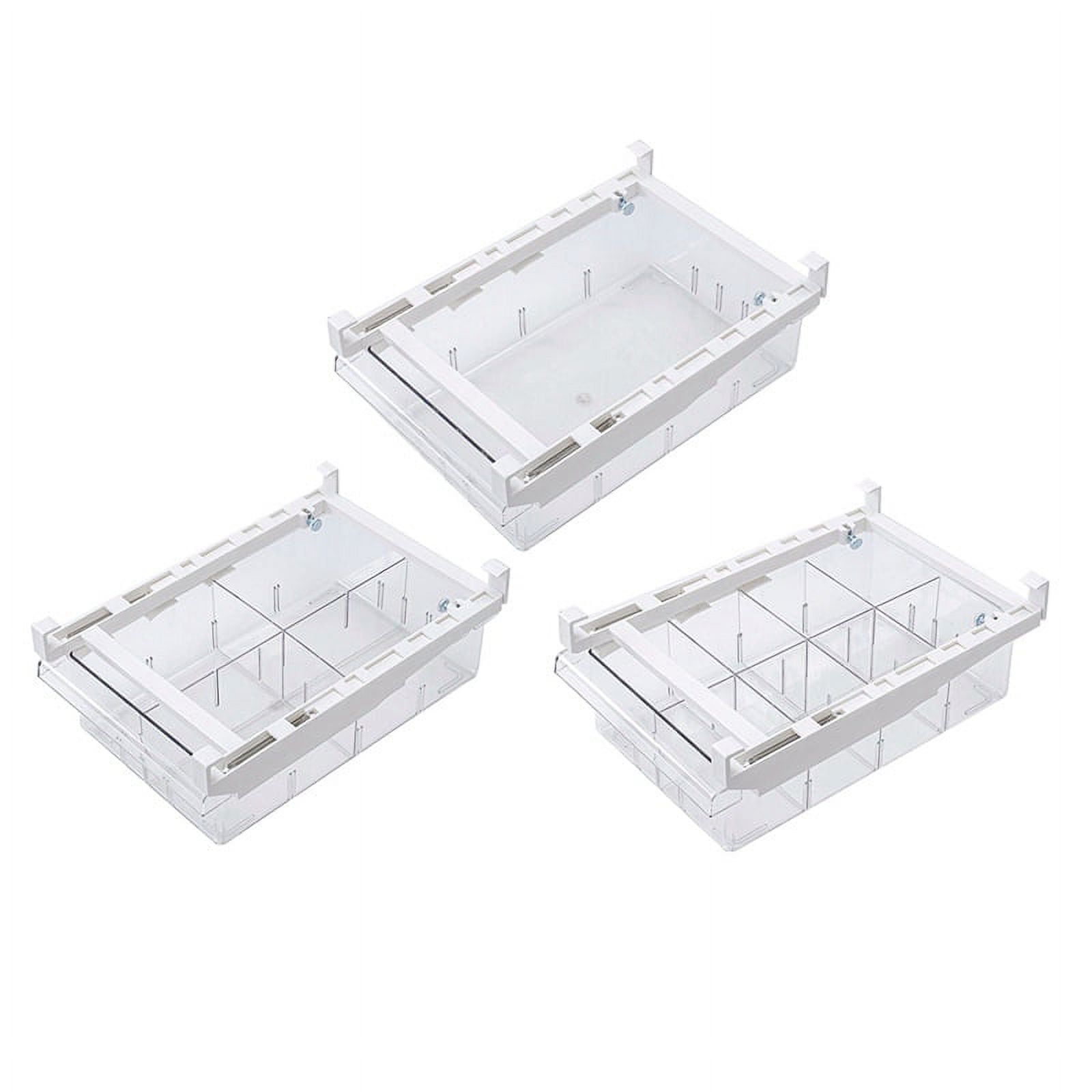Fridge Drawer Organizer, Refrigerator Organizer Bins, Freely Pullable Storage Box with 4 Divided Sections, Fridge Shelf Holder Storage Box, Clear Container for Food Drinks Eggs Fruit