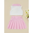 thumbnail image 4 of Bagilaanoe 2Pcs Toddler Kids Girls Summer Outfits Patchwork Lapel Buttons Sleeveless Tank Tops + Pleated Skirt Set for 2-7 Years, 4 of 8
