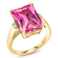 thumbnail image 2 of Gem Stone King 10.07 Cttw Pink Created Sapphire Engagement Ring for Women | 18K Yellow Gold Plated Silver| Octagon 14X10MM | Gemstone September Birthstone | Size 8, 2 of 5