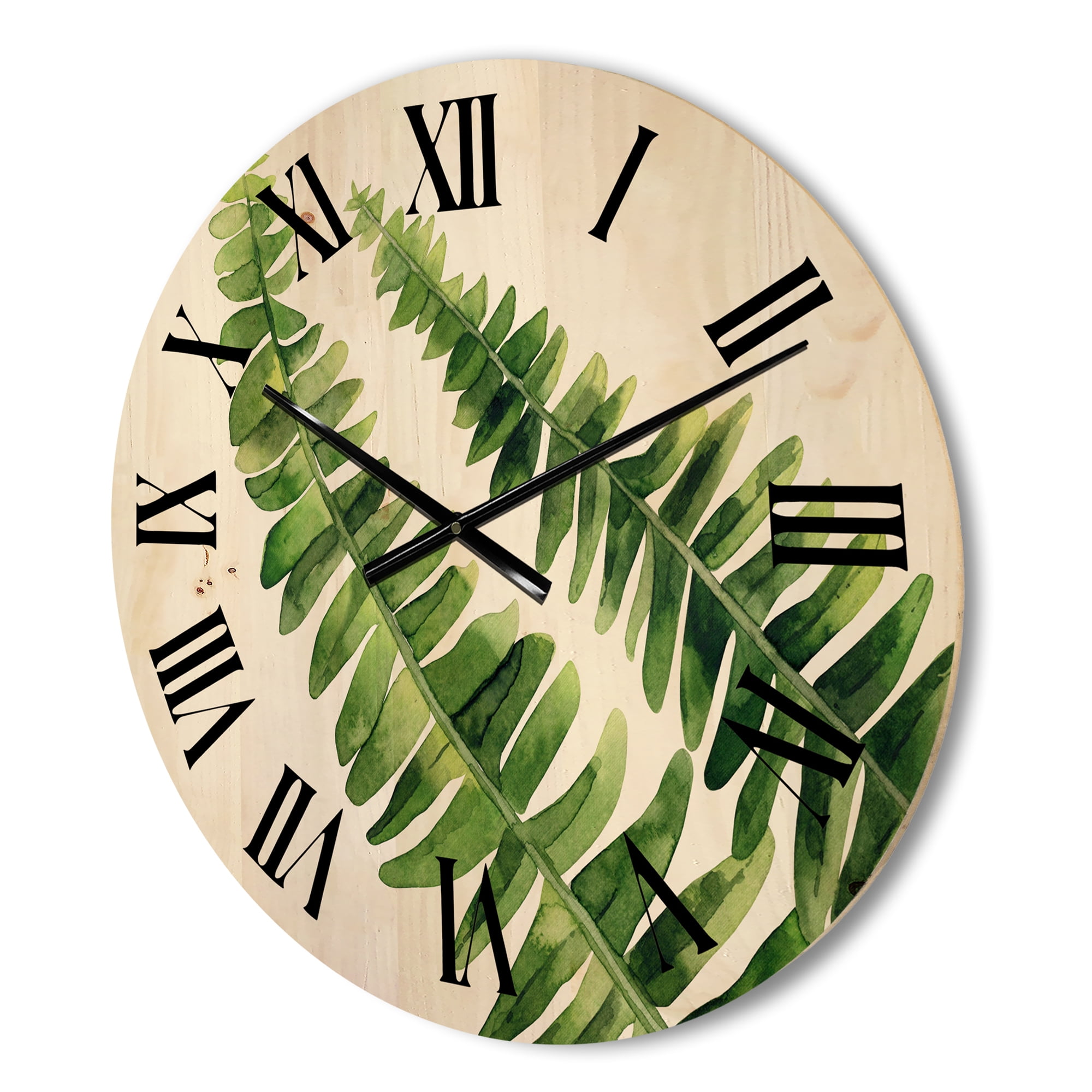 Designart 'Fern Plant Leaves Detail I' Farmhouse Wood Wall Clock