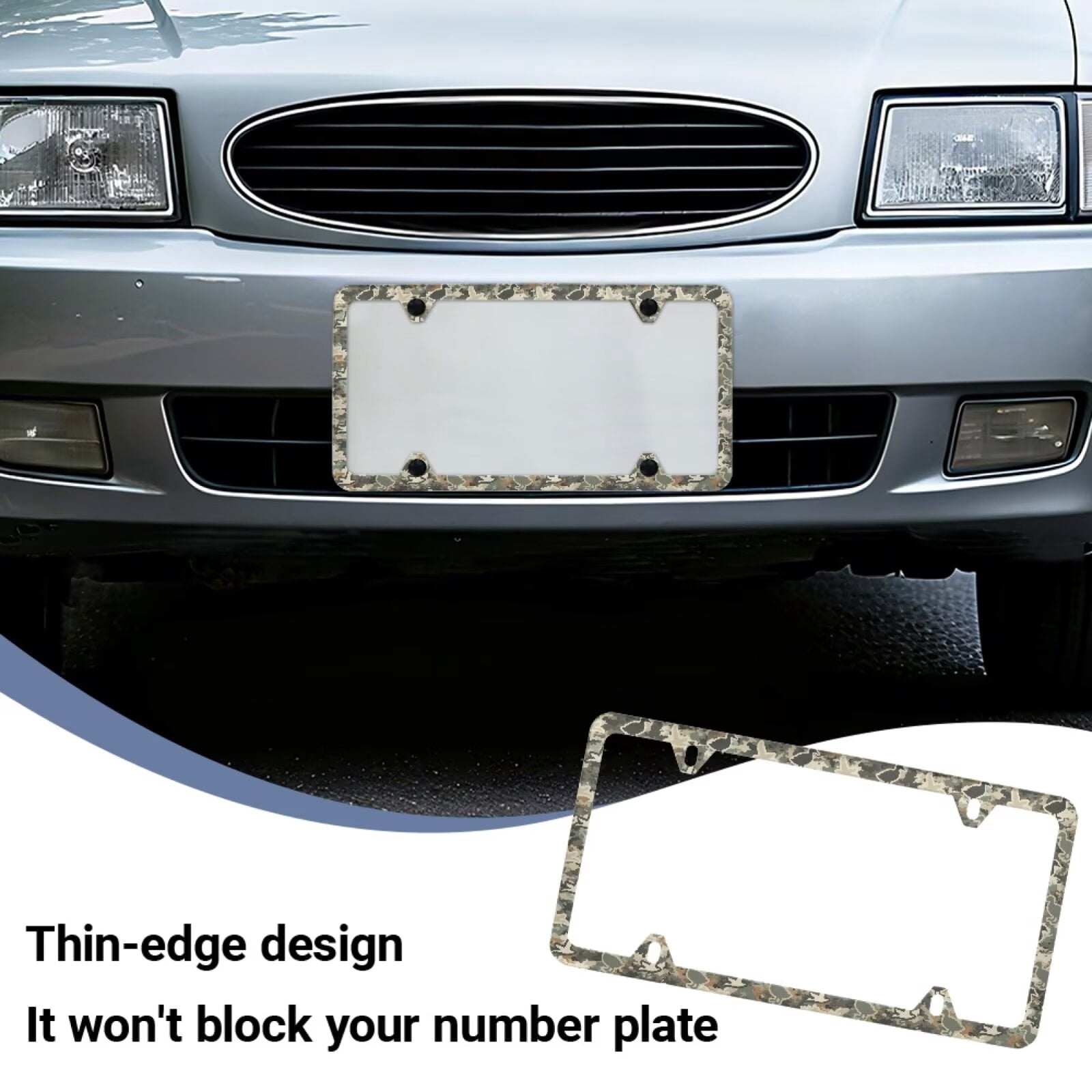 Jeiento Car License Plates Frame for Women Men, Car Tag with Screw Caps, Duck Camo Hunting Automobile Accessories Applicable to Standard US License, 2 Pack