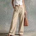 thumbnail image 3 of hlysgo Womens Wide Leg Linen Pants Trendy Straight Leg High Waisted Dress Pants Business Casual Work Trousers with Pockets Beige,XL, 3 of 5