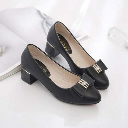 

Single-layer shoes women‘s spring bean shoes women‘s thick heel high heels autumn ladies soft leather mid-heel soft sole FY8