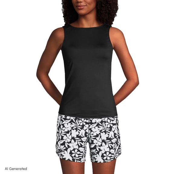 Lands' End Women's DD-Cup High Neck UPF 50 Sun Protection Modest Tankini Swimsuit Top