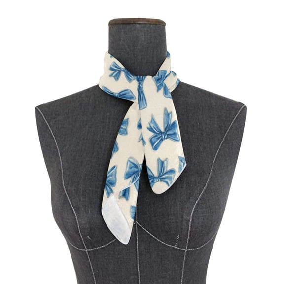 Square Scarf 24x24 Inch Classic Blue Bow Pattern Silky Satin Sun Protection Neck Scarf for Women Multi-Purpose Head Wrap Bandana for Hair Bag Decoration