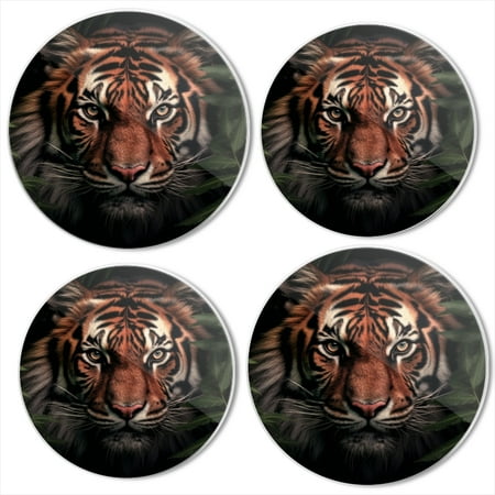 

BaHomeck Electric Stove Burner Covers Set of 4 Round Metal Gas Stove Burner Covers 8 Inch and 10 Inch Kitchen Decor Tiger S Face Partially Obscured By Dense Green Foliage