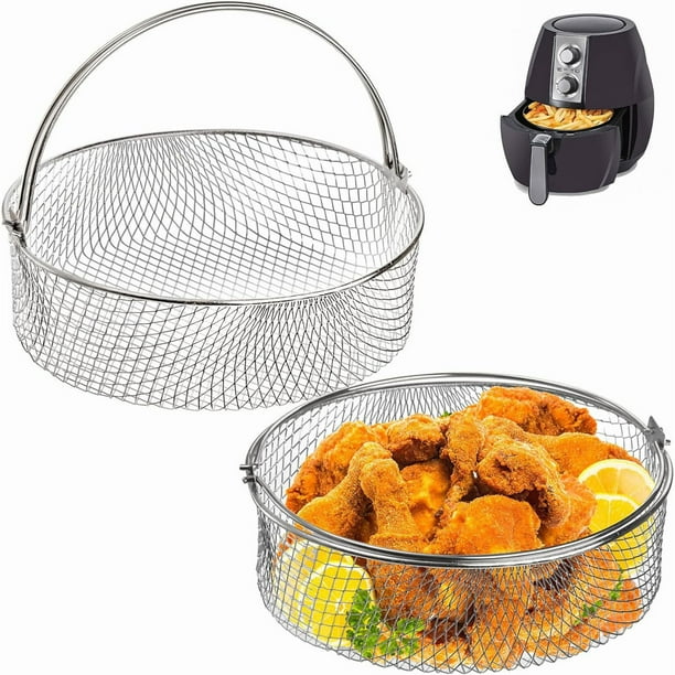 Cesta para freidora con asa | Cesta de malla de acero inoxidable 304 para freír alimentos | Compatible con freidoras de más de 8,25 pulgadas | Fácil de limpiar y apta para lavavajillas | Paquete de 1