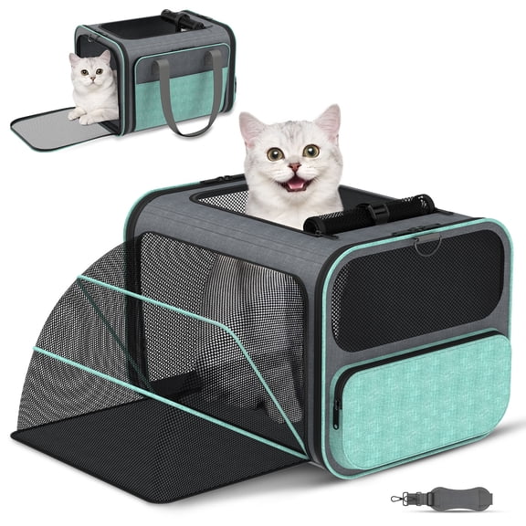 MAXLAPTER Cat Carrier Airline Approved Expandable, Soft-Sided Under-Seat Pet Travel Bag with Sturdy Metal Frame, Foldable Carrier for Cats & Small Dogs Up to 15 lbs, Safety Leash and Pockets