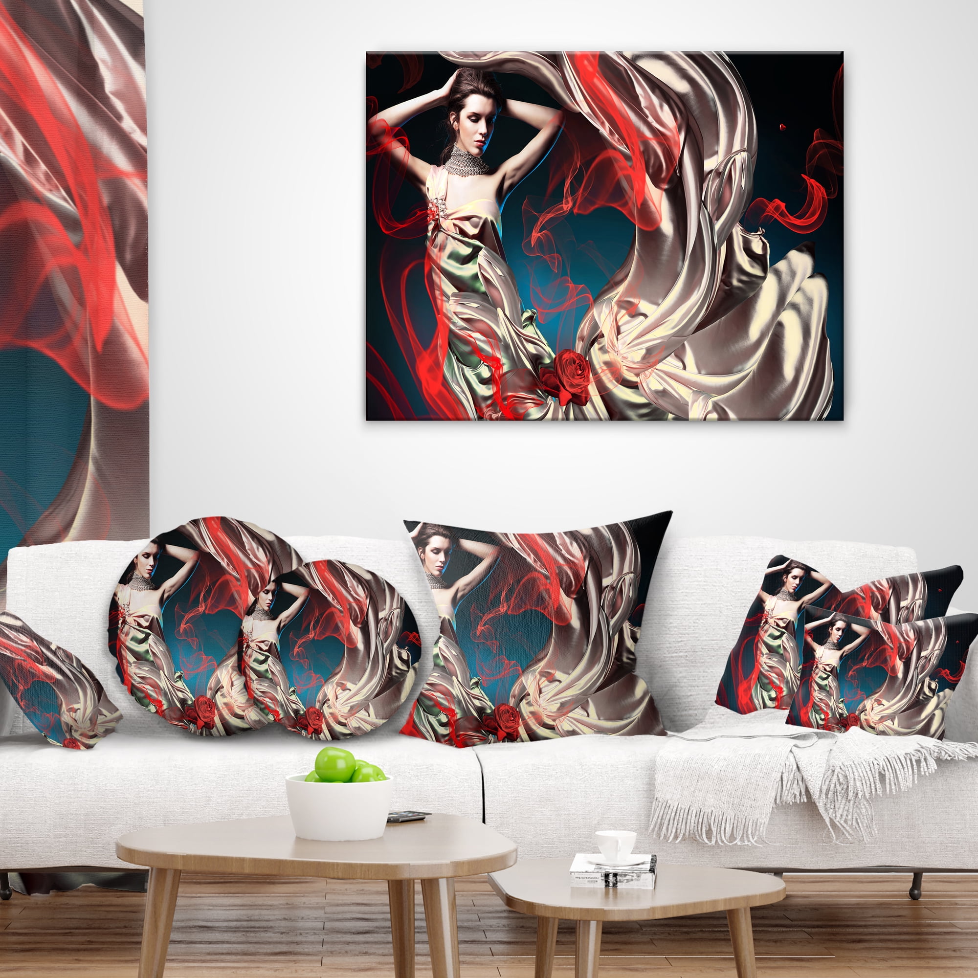 Designart Woman in Long Fairy Dress - Abstract Portrait Throw Pillow - 16x16