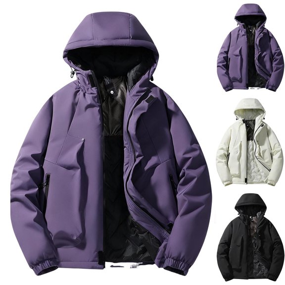 Puffer Coats for Men Women Fleece Lined Hooded Winter Jacket Water Resistant Windproof Zip Up Lightweight Insulated Casual Outdoor Snow Parka Outerwear Coat Colors Availabl