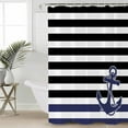 thumbnail image 4 of Shower Curtain Bathroom Set Anchor on Black Navy Stripes Waterproof Fabric Shower Curtains with Grommets&Hooks Nautical Abstract Lines Privacy Bath Curtain for Bathtub 72x84in, 4 of 7