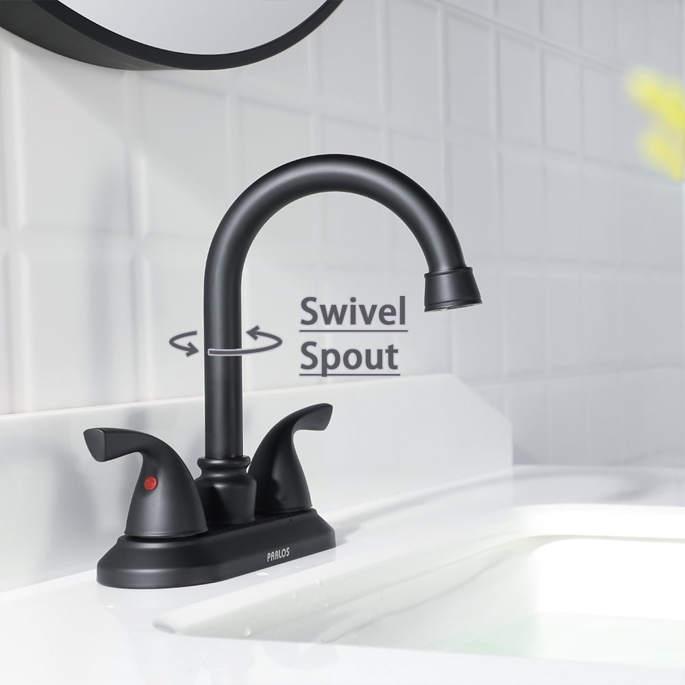 PARLOS Two-Handle Bathroom Sink Faucet with Metal Drain Assembly and Supply Hose, Matte Black