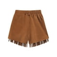 thumbnail image 4 of VEKDONE Velvet Tassels Shorts for Girls Elastic High Waisted Streetwear Shorts Casual Outdoor Solid Color Shorts with Pockets Brown 9 Years, 4 of 6