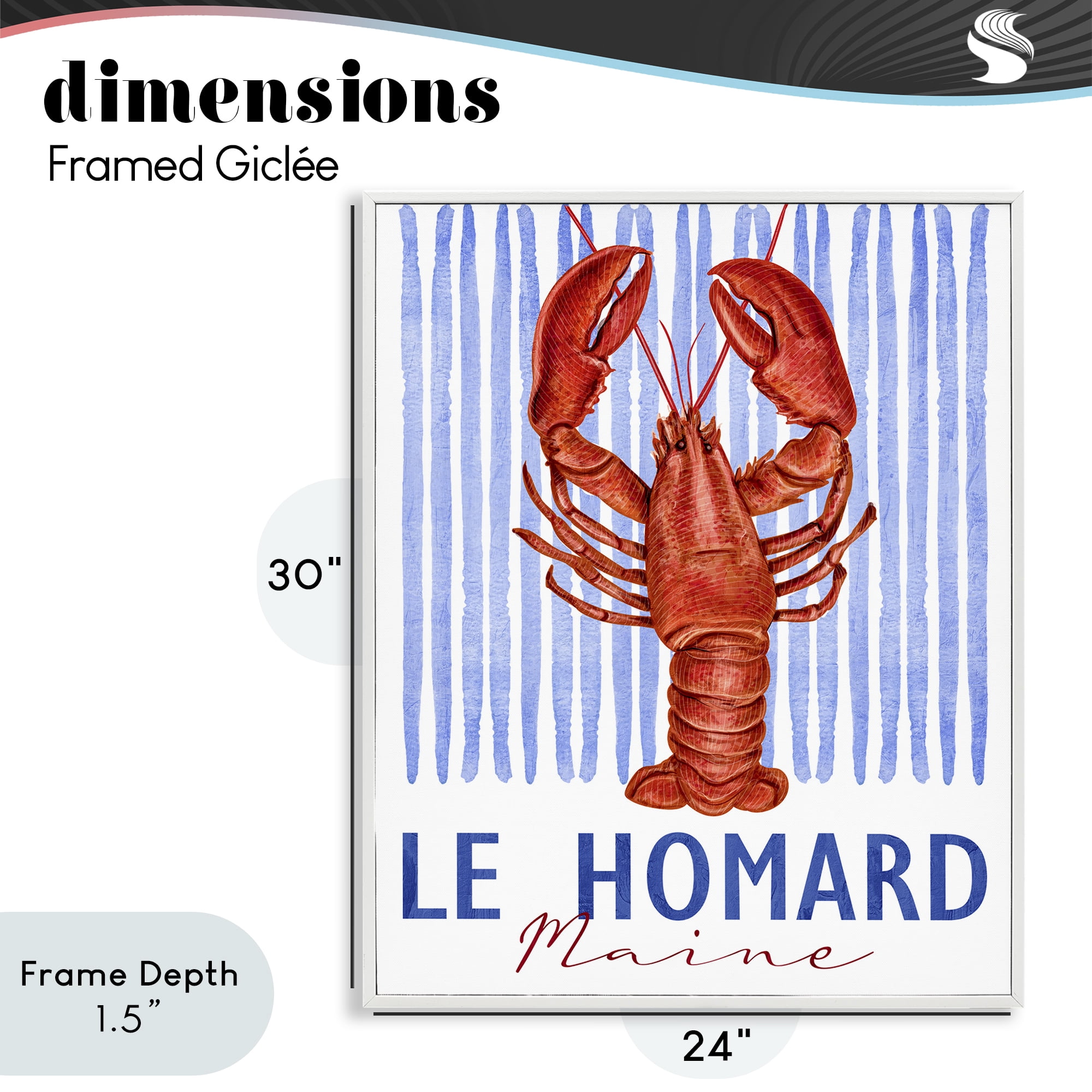 Stupell Industries Le Homard Nautical Stripes White Framed Giclee Art, design by Kim Allen