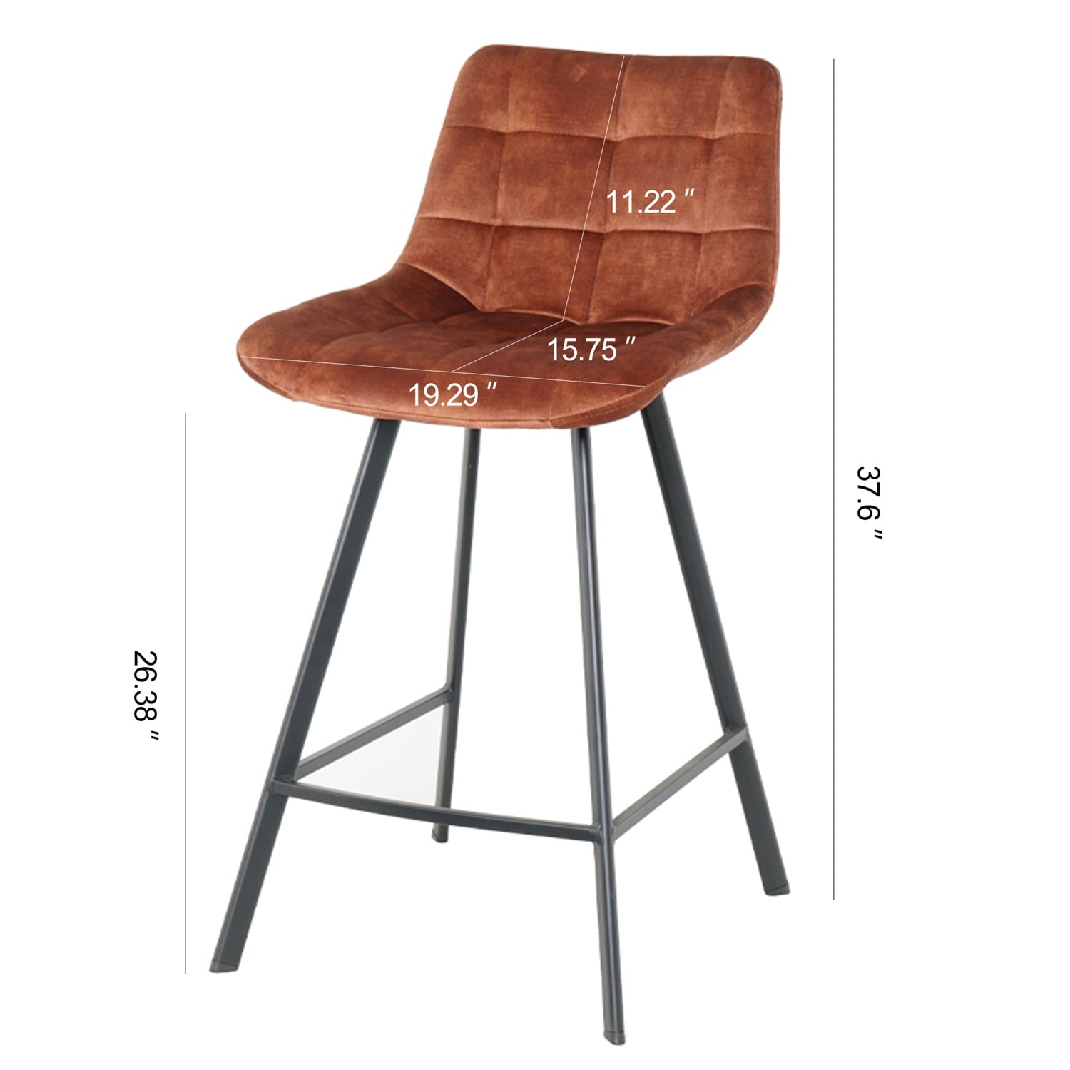 Kadyn Modern Iron High Counter Leisure Bar Chair, Comfortable Nordic Metal Bar Stool Set of 2, Metal Bar Chair for Kitchen Counter, Rustic Brown