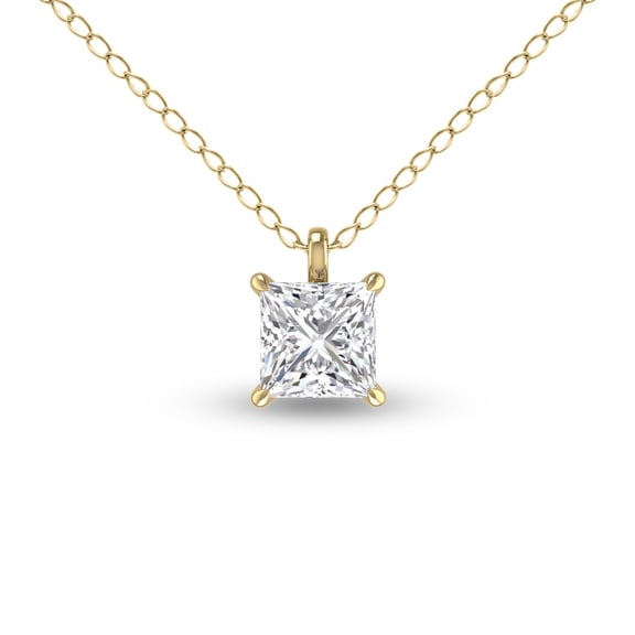SZUL Women's Lab Grown 1/2 Carat Princess Cut Solitaire Diamond Pendant in 14K Yellow Gold