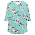 thumbnail image 5 of Qulqfy 3/4 Length Sleeve Tops for Women Floral Spring Dressy Casual Shirts V Neck Fall Ruffle Trim Tops Blouses for Women M, 5 of 7