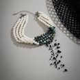 thumbnail image 4 of NICKSUN Women Multi‑Layer Choker Necklace, White Imitation Pearl & Green‑Black Speckled Beaded Collar with Floating Black Bead Tassel, Gothic Statement Neck Jewelry for Party Costume, 4 of 7