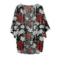 thumbnail image 3 of Kimonos Cardigan for Women's Plus Size Casual Floral Print Puff Sleeve Cardigan Loose Chiffon Cover Up Blouse Trendy Tops Beach on Clearance, 3 of 3