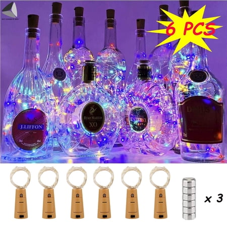 PULLIMORE 6 Packs Wine Bottle Lights with Cork Colorful 15 LEDs Fairy Lights Battery Operated String Lights for Xmas Party Decor(Colorful 6.56ft)