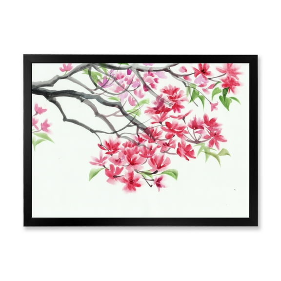 Designart 'Red Blossoming Tree On White' Traditional Framed Art Print