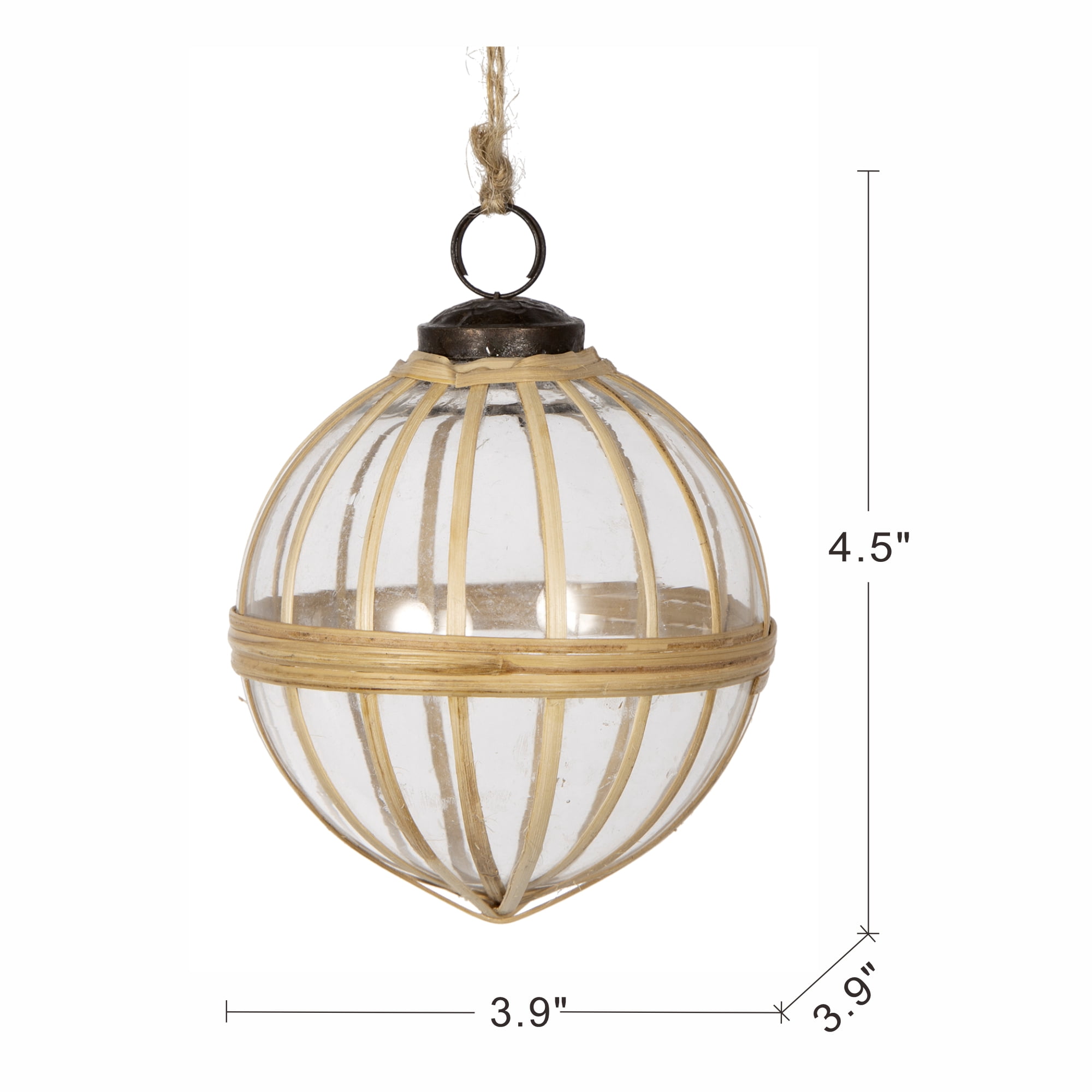 Glass and Cane Christmas Ball Ornament 4.5 Inch Rustic Natural Texture Tree Garland Decor
