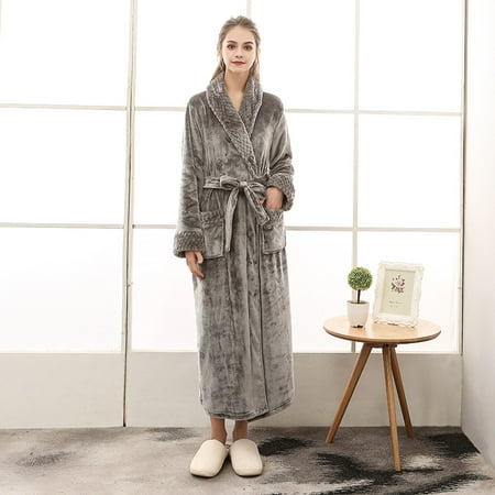 

Women s Warm Fleece Winter Robe Long Plush Bathrobe Plus Size Long Terry Robe Shawl Collar Couple Sherpa Bathrobe Soft Warm Fluffy Long Robe Full Length Bathrobe for Ladies Sleepwear