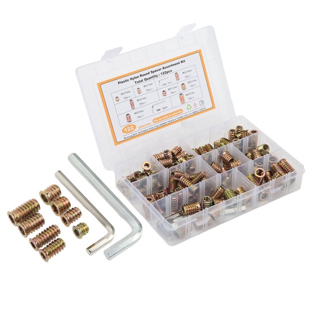 Furniture Nut, 122PCS Female Male Thread Stable Structure Carbon Steel Antioxidant Metric Threaded Insert Galvanized Uniform Force For Wardrobe