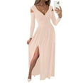 thumbnail image 4 of Women Long Sleeve Slit Maxi Long Dresses Deep V Neck Cold Shoulder Dress for Women Casual Evening Date, 4 of 8