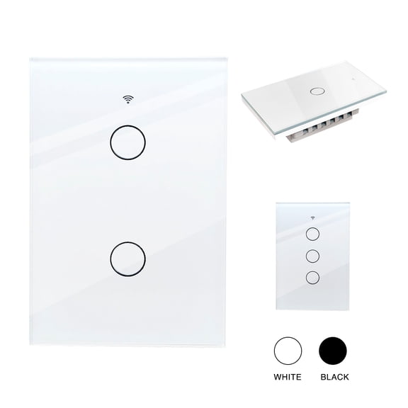 Interruptor de luz de pared inteligente WIFI 2 vias apagador inteligente Smart Switch, control remoto vía celular, panel táctil de vidrio o voz con Alexa, Google home y Smart Life Happy Life  Interruptor Inteligenge Wifi 2 switches Blanco