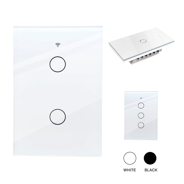 Interruptor de luz de pared inteligente WIFI 2 vias apagador inteligente Smart Switch, control remoto vía celular, panel táctil de vidrio o voz con Alexa, Google home y Smart Life Happy Life Interruptor Inteligenge Wifi 2 switches Blanco