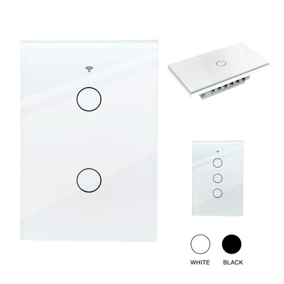 Interruptor de luz de pared inteligente WIFI 2 vias apagador inteligente Smart Switch, control remoto vía celular, panel táctil de vidrio o voz con Alexa, Google home y Smart Life Happy Life Interruptor Inteligenge Wifi 2 switches Blanco
