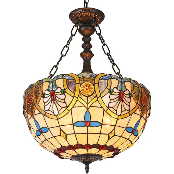 RADIANCE Goods Tiffany-Style 2 Light Victorian Inverted Ceiling Pendant 18" Shade