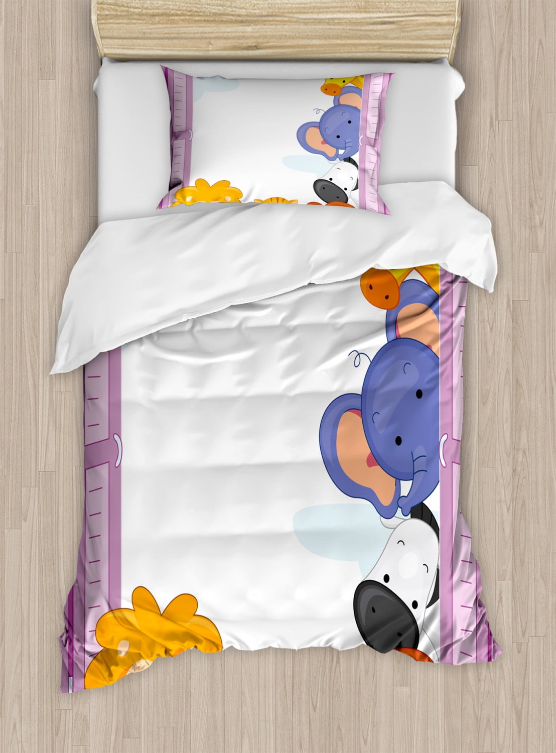 Zoo Duvet Cover Set, Cute Colorful Animals Peeping at Pink ...